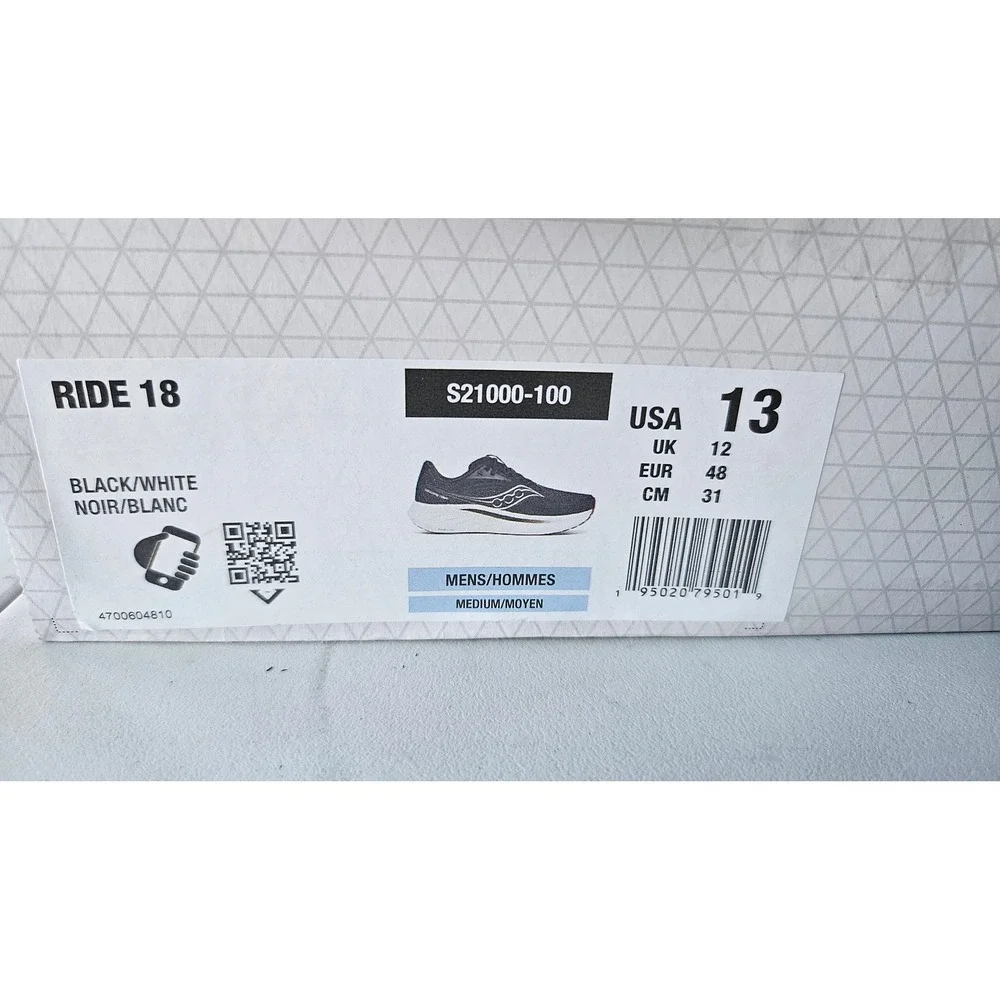 Saucony Ride 18 Mens Running Shoes Black White S21000-100 Size 13 NEW